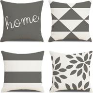 set of 4 18x18 inch linen throw pillow covers – farmhouse home decor, square geometric abstract accent pillow covers – decorative cushion, modern outdoor/indoor pillow cases for couch, sofa, chair logo