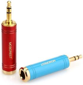 img 2 attached to 🔌 MOBOREST адаптер стерео-переходника 3,5 мм мужской - 6,35 мм женский, штекер 1/8 дюйма - разъем 1/4 дюйма, адаптер для наушников, чистая медь, в модном дизайне 1 красный + 1 синий.