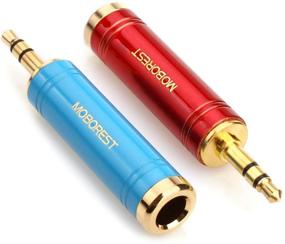 img 4 attached to 🔌 MOBOREST адаптер стерео-переходника 3,5 мм мужской - 6,35 мм женский, штекер 1/8 дюйма - разъем 1/4 дюйма, адаптер для наушников, чистая медь, в модном дизайне 1 красный + 1 синий.