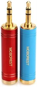 img 3 attached to 🔌 MOBOREST адаптер стерео-переходника 3,5 мм мужской - 6,35 мм женский, штекер 1/8 дюйма - разъем 1/4 дюйма, адаптер для наушников, чистая медь, в модном дизайне 1 красный + 1 синий.