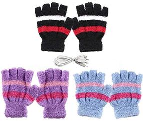 img 1 attached to DECVO USB 2.0 Powered Knitting Wool Heated Gloves: Perfect Fingerless Hand Warmers for Laptop Use (3 Pack)