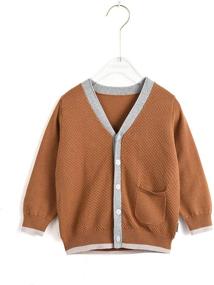 img 4 attached to 🌰 Cute and Cozy: Toddler Boys Soft Cotton Cinnamon Brown Cardigan, Perfect for Ages 2-3