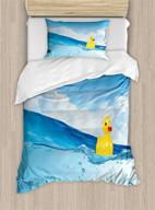 🦆 ambesonne rubber duck duvet cover set: little duckling toy swimming in pond pool sea sunny day floating on water - twin size, blue yellow logo