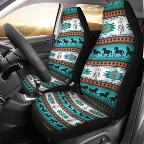 img 3 attached to 🐴 Native American Boho Aztec Dreamcatcher Horses Pattern Front Seat Covers - Set of 2, Universal Fit Vehicle Seat Protector for Cars, Sedan, SUV, Van