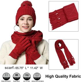 img 2 attached to 🧣 Cable Knit Winter Gift Set - Warm Pom Cap, Touch Screen Gloves, Long Scarf - 3 Piece Women's Scarf Glove Hat Beanie Set