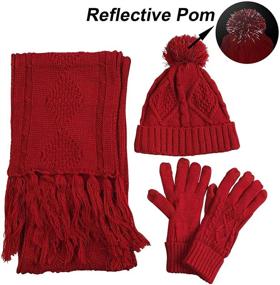 img 3 attached to 🧣 Cable Knit Winter Gift Set - Warm Pom Cap, Touch Screen Gloves, Long Scarf - 3 Piece Women's Scarf Glove Hat Beanie Set