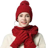 🧣 cable knit winter gift set - warm pom cap, touch screen gloves, long scarf - 3 piece women's scarf glove hat beanie set logo