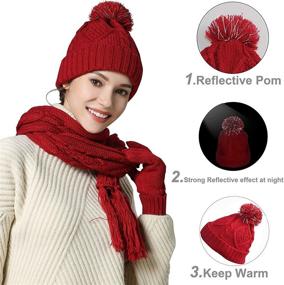 img 1 attached to 🧣 Cable Knit Winter Gift Set - Warm Pom Cap, Touch Screen Gloves, Long Scarf - 3 Piece Women's Scarf Glove Hat Beanie Set