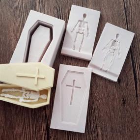 img 1 attached to 4-Piece Halloween Silicone Molds - Coffin, Skeleton, Cross Shapes - Perfect for Chocolate, Sugar, Soap, Clay Crafts - Baking Tools - DIY Cake Silicone Mold