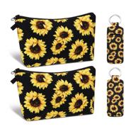 sunflower makeup pouch set with lip balm holder keychain - convenient cosmetic bag and lipstick keychain combo for all genders logo