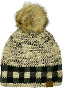 img 1 attached to 🧣 Sherpa Fleeced Lined Chunky Knit Stretch Pom Pom Beanie Hat Cap by C.C Winter