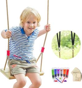 img 1 attached to 🪡 Adjustable Rope Wooden Swing Seat for Kids and Adults - Sturdy Wood Swing Chair for Outdoor Playground and Backyard, Includes Painting Kit & Red Knot