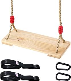 img 4 attached to 🪡 Adjustable Rope Wooden Swing Seat for Kids and Adults - Sturdy Wood Swing Chair for Outdoor Playground and Backyard, Includes Painting Kit & Red Knot