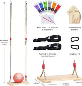 img 3 attached to 🪡 Adjustable Rope Wooden Swing Seat for Kids and Adults - Sturdy Wood Swing Chair for Outdoor Playground and Backyard, Includes Painting Kit & Red Knot