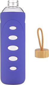 img 3 attached to 🍃 BDEARRAY Sport Borosilicate Glass Water Bottle - 25oz Purple with Silicone Sleeve and Bamboo Lid