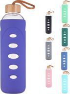 🍃 bdearray sport borosilicate glass water bottle - 25oz purple with silicone sleeve and bamboo lid логотип