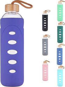 img 4 attached to 🍃 BDEARRAY Sport Borosilicate Glass Water Bottle - 25oz Purple with Silicone Sleeve and Bamboo Lid