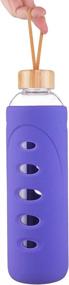 img 1 attached to 🍃 BDEARRAY Sport Borosilicate Glass Water Bottle - 25oz Purple with Silicone Sleeve and Bamboo Lid