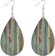 🌸 stylish toprint vintage wood wooden earrings: beautiful teardrop dangle earrings for women and teen girls, lightweight jewelry set, perfect gifts! logo