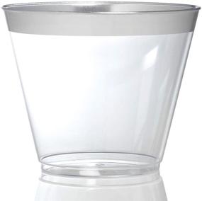 img 1 attached to 🥂 100 Pack of Elegant Rimmed 9 Ounce Clear Plastic Tumblers and Foil Dotted Napkins in Silver - Fancy Disposable Napkins and Cups for Holiday Party, Wedding, Any Occasion