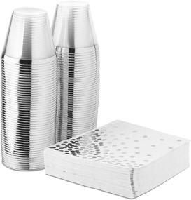 img 4 attached to 🥂 100 Pack of Elegant Rimmed 9 Ounce Clear Plastic Tumblers and Foil Dotted Napkins in Silver - Fancy Disposable Napkins and Cups for Holiday Party, Wedding, Any Occasion