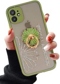 img 4 attached to 💎 Aulzaju iPhone 11 Pro Case with Ring Holder - Bling Diamond Soft Silicone Cover for Girls/Women - Light Green, 5.8-inch, Full Camera Protection