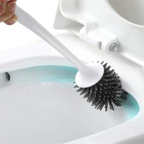 img 3 attached to 🧽 Efficient MOPMS Silicone Bristles Toilet Brush and Holder - Non-Slip Long Handle, Bendable, Double Drain - White, 1 Pack