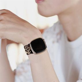 img 1 attached to 🌈 UHKZ набор из 4-х эластичных нейлоновых браслетов для Fitbit Versa 3/Sense, регулируемый эластичный спортивный браслет из ткани для женщин и мужчин, БохоРадуга/Зеленая стрела/Леопард/Бохо Грин, совместим с умными часами Fitbit Versa.