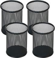 🖋️ metal mesh pen organizer - set of 4 metal pen cup holders (black) logo