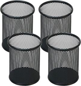 img 4 attached to 🖋️ Metal Mesh Pen Organizer - Set of 4 Metal Pen Cup Holders (Black)