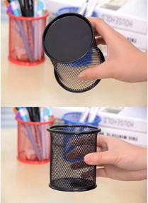 img 1 attached to 🖋️ Metal Mesh Pen Organizer - Set of 4 Metal Pen Cup Holders (Black)