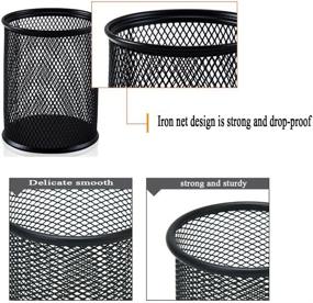 img 2 attached to 🖋️ Metal Mesh Pen Organizer - Set of 4 Metal Pen Cup Holders (Black)