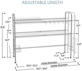 img 3 attached to 🧽 Регулируемая двухъярусная сушилка для посуды над раковиной из нержавеющей стали 304 - большие сливные сетки для кухонного стола, серебристого цвета (ограничение размера раковины 35 дюймов)