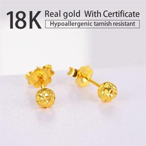 img 3 attached to Real 18k Solid Gold Ball Stud Earrings for Women - Dainty Diamond-Cut Bead Push Back Tiny Studs - Perfect Gift for Girls - Pure Gold with Certificate - Fine Jewelry for Brides - Birthday, Wedding, Prom, Party