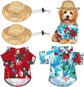 img 4 attached to Stylish Pet Summer Shirt Set: 4-Piece Hawaiian Dog T-Shirt with Straw Hat – Ideal for Small Dogs & Cats on Summer Beach!