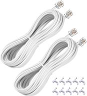 25ft rj11 telephone extension cord cable, landline phone line wire with 6p4c plugs, includes cable clips - white - 2 pack for enhanced seo logo