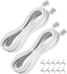 img 3 attached to 25FT RJ11 Telephone Extension Cord Cable, Landline Phone Line Wire with 6P4C Plugs, Includes Cable Clips - White - 2 Pack for Enhanced SEO