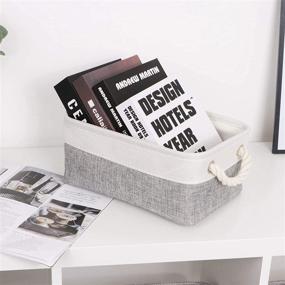 img 3 attached to 📦 Bidtakay Baskets: Small Fabric Storage Bins 11.8 x 7.8 x 5 inch - Set of 6, Collapsible Storage Baskets with Handles for Shelves, Decorative Closet Organizers, Home Storage Solution (White & Grey)