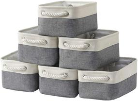 img 4 attached to 📦 Bidtakay Baskets: Small Fabric Storage Bins 11.8 x 7.8 x 5 inch - Set of 6, Collapsible Storage Baskets with Handles for Shelves, Decorative Closet Organizers, Home Storage Solution (White & Grey)