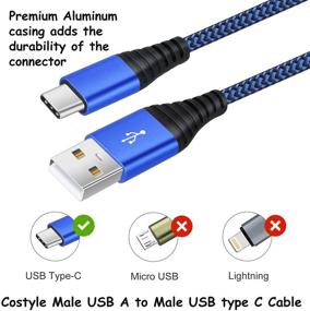 img 1 attached to Кабель Costyle USB C, 5 шт 10фт Вид C в A мужской зарядный синхронизационный и быстрая зарядка Нейлоновый плетеный шнур - Совместим с Samsung Galaxy S9, S8, Note 8, Pixel 4 XL, 3, 2, Switch - Черный, Розовый, Зеленый, Синий, Фиолетовый