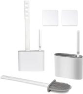 🚽 2-pack white silicone toilet brush and holder set for bathroom, flexible brush head with silicone bristles, wall-mounted deep cleaning corner toilet bowl brush with non-slip long handle logo