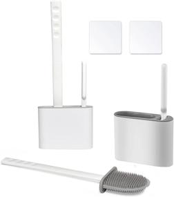 img 4 attached to 🚽 2-Pack White Silicone Toilet Brush and Holder Set for Bathroom, Flexible Brush Head with Silicone Bristles, Wall-Mounted Deep Cleaning Corner Toilet Bowl Brush with Non-Slip Long Handle