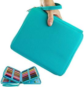 img 4 attached to YOUSHARES 120 Slot Colored Pencil Case – Premium 🖍️ PU Leather Pencil Holder for Watercolor Pencils (Green) with Compartments