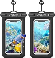 🏖️ procase floating waterproof phone pouch, 2-pack universal float underwater dry bag case for iphone 13 pro max, 12 pro max, 11, xs, xr, 8, 7 plus, galaxy, pixel - beach swimming, black (up to 7.0") logo