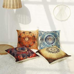 img 3 attached to Bohemian Retro Floral Cushion Cases: Set of 4 Medallion Mandala Compass Design for Summer Décor, Sofa Couch Accent - 18 x 18 Inch Cotton Linen (Floral Compass Medallion)