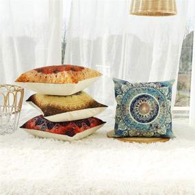 img 2 attached to Bohemian Retro Floral Cushion Cases: Set of 4 Medallion Mandala Compass Design for Summer Décor, Sofa Couch Accent - 18 x 18 Inch Cotton Linen (Floral Compass Medallion)