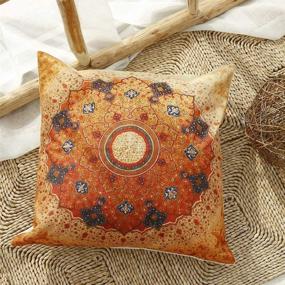 img 1 attached to Bohemian Retro Floral Cushion Cases: Set of 4 Medallion Mandala Compass Design for Summer Décor, Sofa Couch Accent - 18 x 18 Inch Cotton Linen (Floral Compass Medallion)