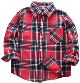 img 4 attached to 👕 Premium Flannel Cotton Boys' Button Sleeve Blouse: Stylish Tops, Tees & Shirts