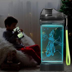 img 4 attached to Lightzz Kids Water Bottle with Glowing 3D Wolf LED Light - 14 OZ Tritan BPA Free - Creative Travel Cup Wolf Gift for School Kid Boy Child Holiday Camping Picnic