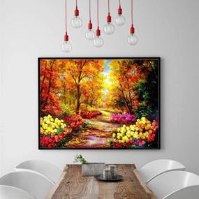 img 2 attached to 🍁 Сверкающая красота осени на ваших стенах: DIY комплекты для 5D бриллиантовой живописи для взрослых и детей - полностью заполненные вышивки с ринестонами дороги и осеннего леса с цветущими цветами - рукоделие крестиком для декора дома (16x12 дюймов)